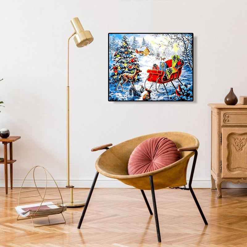 Oil Painting By Numbers Kits Elk in Snow DIY Hand Painted Color Modern Drawing