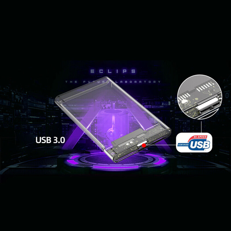 2.5 inch Transparent SSD HDD Case SATA to USB 3.0 Micro-B Adapter Enclosure