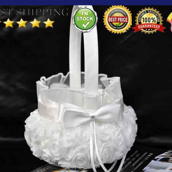Wedding Ceremony Party Love Case Satin Bowknot & Rose Flower Girl Basket
