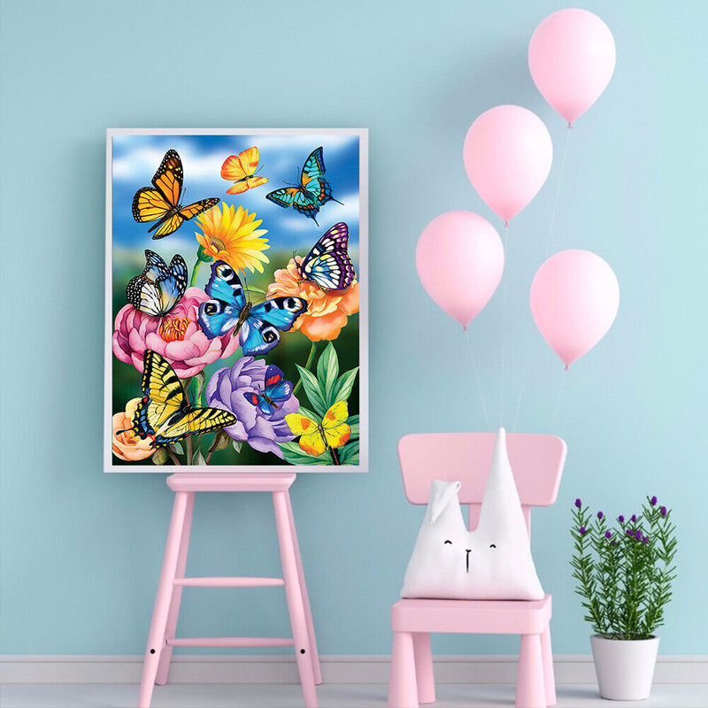 Butterflies Flowers Oil Painting By Numbers DIY Frameless Picture On Canvas