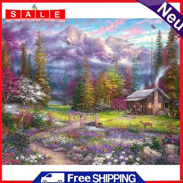 DIY Forest Cabin Frameless Oil Paint by Numbers Kit Picture Handpainted Decor