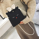 Women Rabbit Shape Cotton Linen Small Shoulder Bag Crossbody Bag(Black)