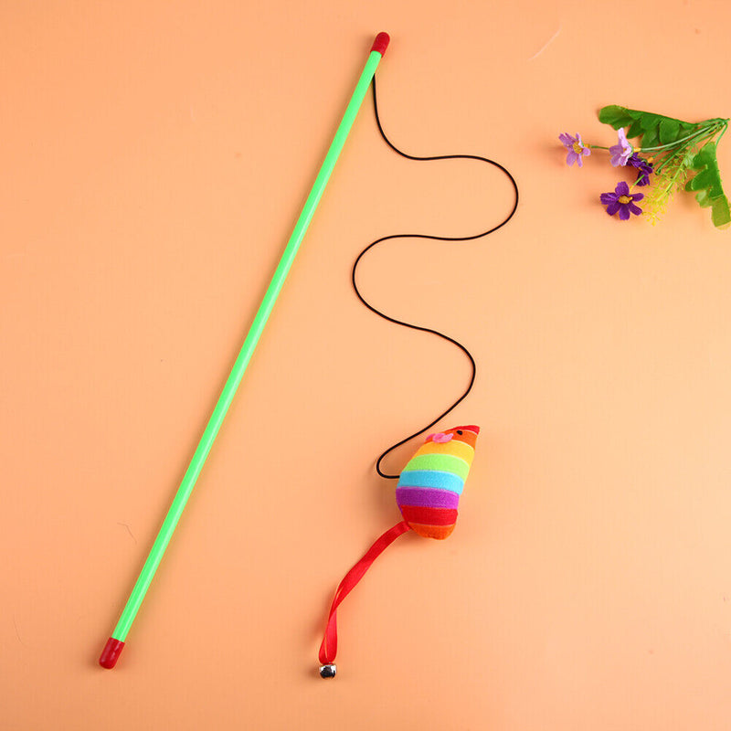 Funny Cat Rods Interactive Toys Cat Teaser Stick Mouse Steel Wire Colourful