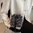 Fashion Sequins Bucket Shoulder Bag Women Chain Crossbody Drawstring Handbags