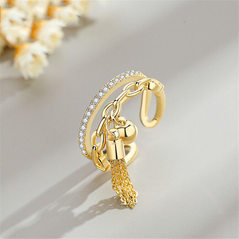 Wedding Crystal Link Chain Tassel Ring With Spike Pendant Gothic Zircon