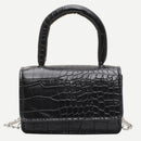 Women Stone Pattern Mini Handbag Women Chain PU Shoulder Bag Tote (Black)