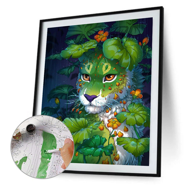 Hand Painted Oil Paint by Numbers DIY Cute Leopard Drawing Wall Decoration Gift
