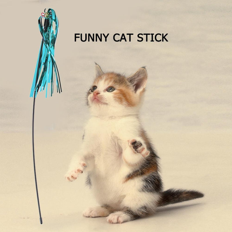 5pcs Funny Colorful Ring Paper Cat Stick Teaser Wand Playing Rod with Bell
