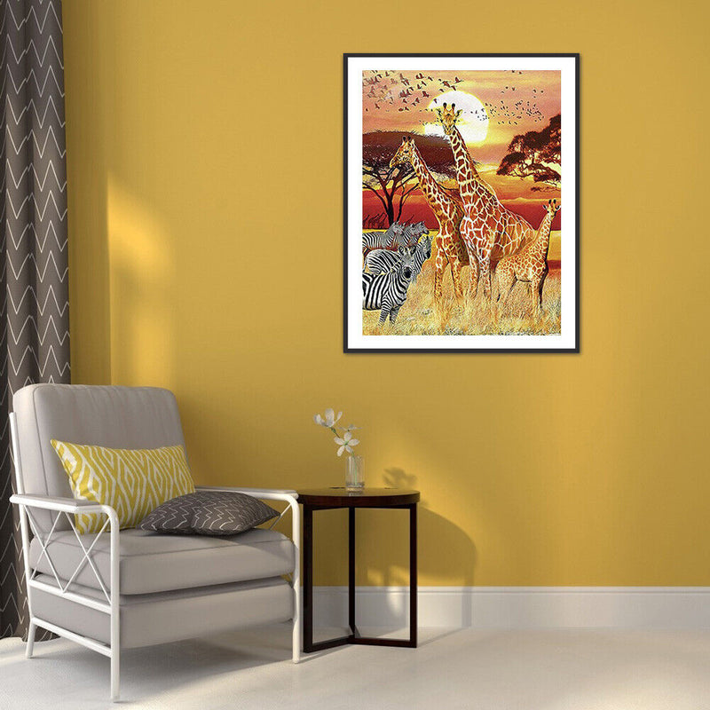 5D DIY Full Drill Round Shape Giraffe Rhinestone Diamond Drawing for Home Room