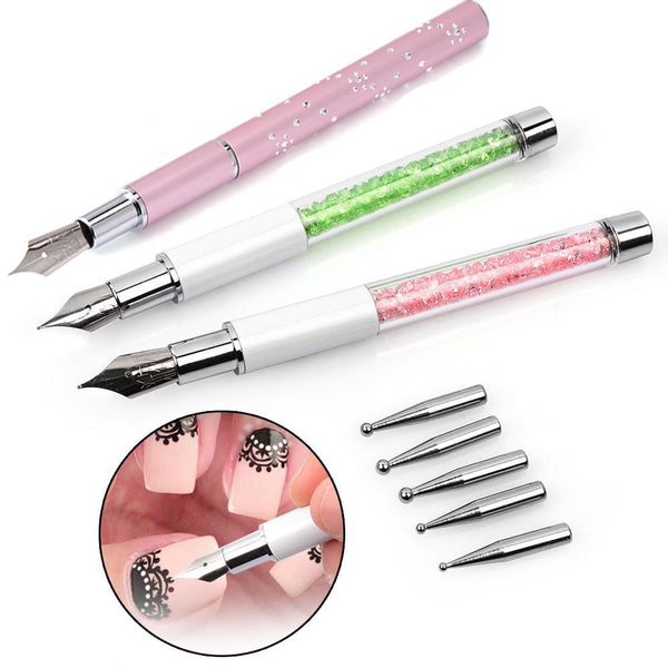 Drawing Line Polish 6 Heads Drill Point DIY Nail Art Pens Dotting Pen