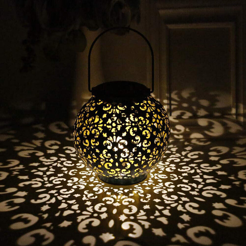 Creative Solar LED Iron Art Hollow Lantern Light Outdoor Decor Lighting Lamp