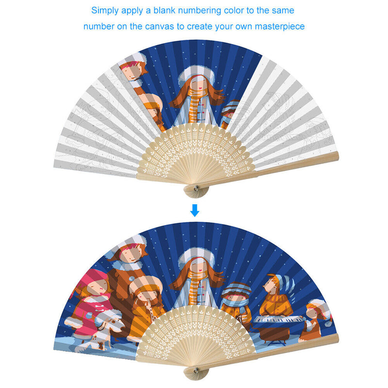 Hand Painted Folding Fan Oil Paint By Numbers DIY Kid Concert Draw Picture Gift