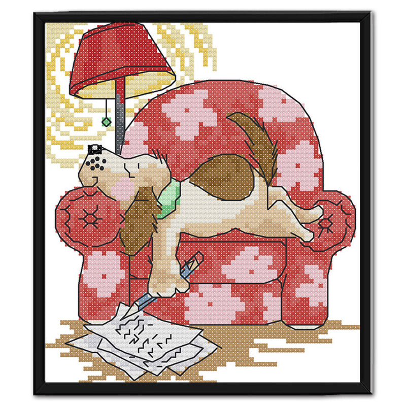 Full/Partial Cross Stitch Eco-cotton Needlework Kit Printed Dog DIY Handicraft