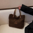 Female Fluffy Solid Color Shoulder Bag Women Casual Bear Pattern Phone Handbag