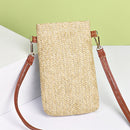 Summer Women Mini Straw Crossbody Bags Woven Phone Wallet (Camel no Buckle)