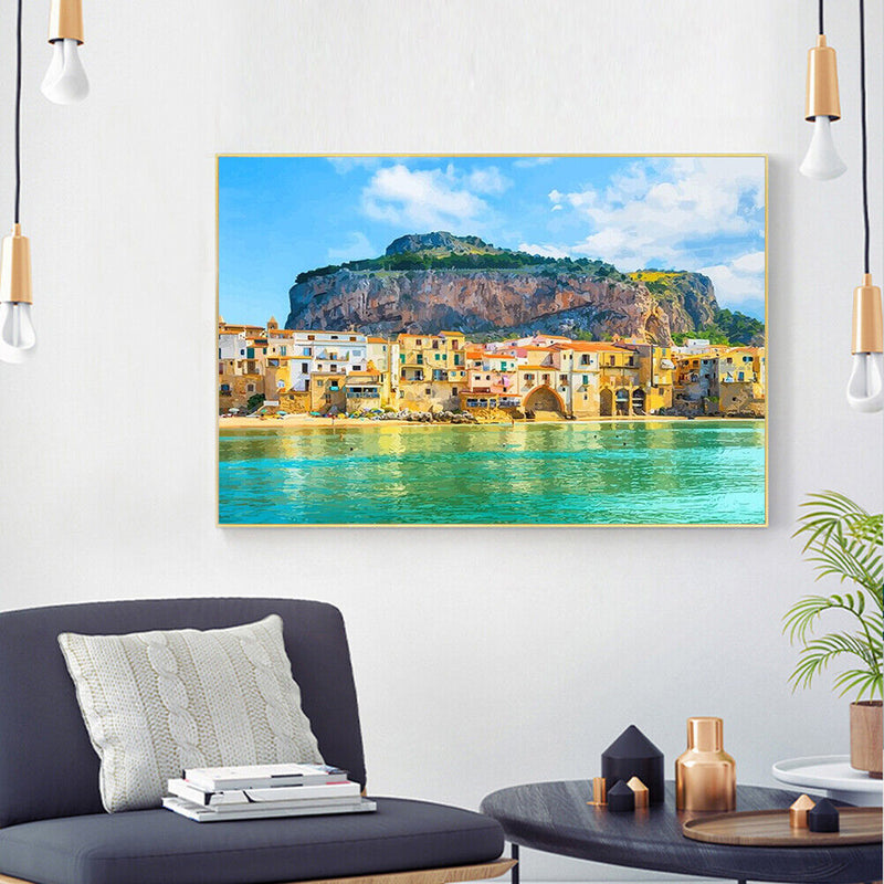 Coastal Village Hand Painted Picture Oil Painting By Numbers DIY No Frame Gift