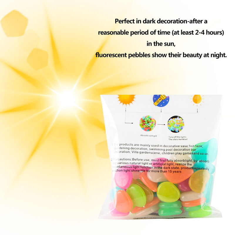 Glow in The Dark Rocks - 100pcs Glowing Pebble Powered by Sunlight for Fish Tank