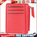 Women Retro Leather Coin Purse Zipper Litchi Pattern Men Card Holder (Red)