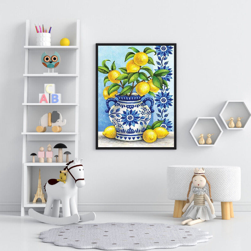 Frameless Oil Paint By Numbers DIY Lemon Picture Craft Kit for Home Living Ro