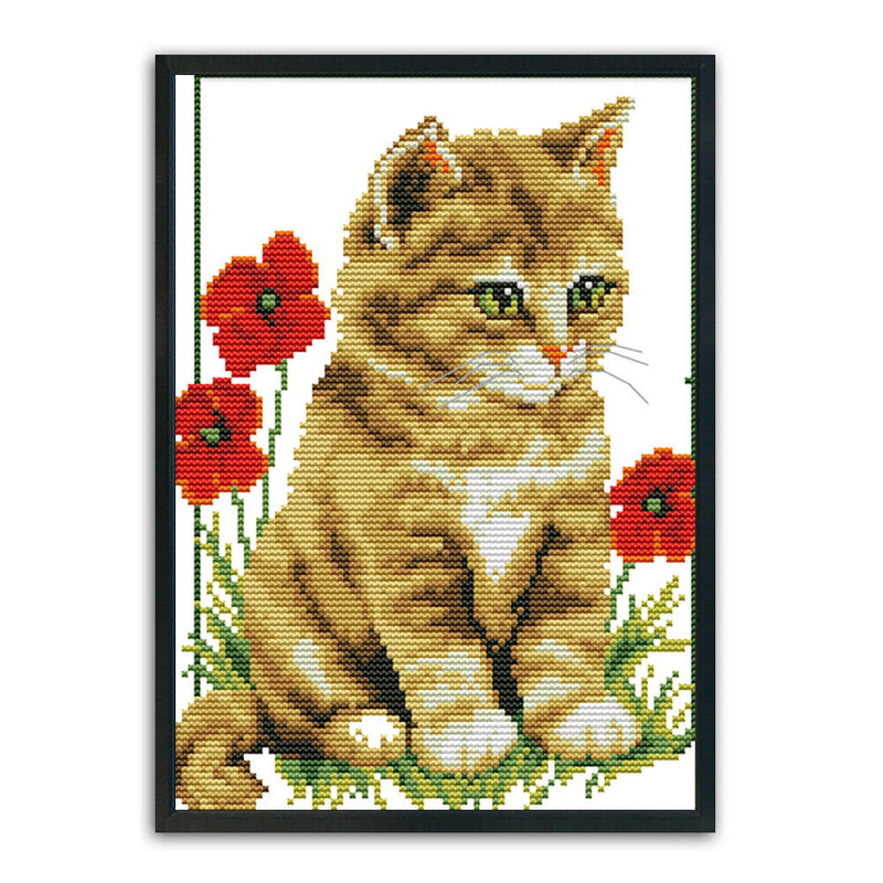 DIY Needlework 11CT Art Stamped Canvas Kit Cross Stitch Craft (Cat) Newly