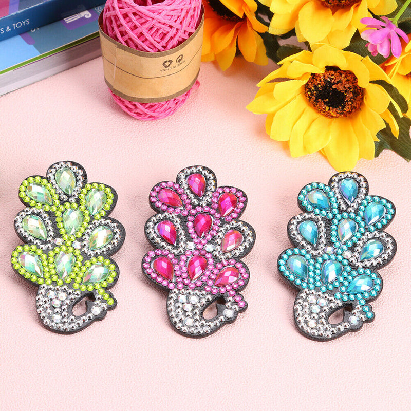 3pcs Peafowl DIY Full Drill Diamond Painting Hairpin Elegant Girls Hair Clips