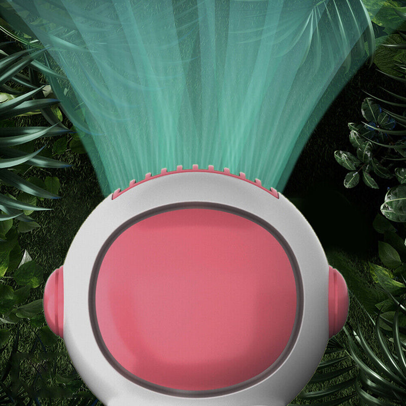 Mini Electric Fan Cute Astronaut Bladeless Spaceman Neck Air Cooler (Pink)