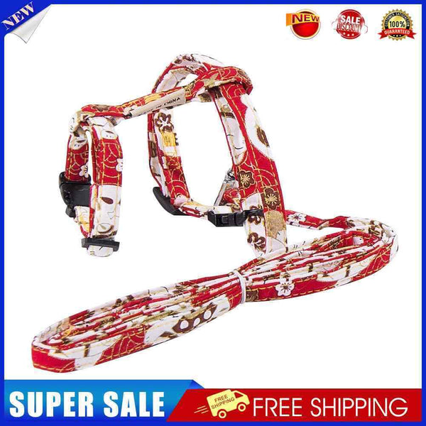 Adjustable Cat Traction Rope Japanese Print Chest Strap for Pet Outdoor Walking