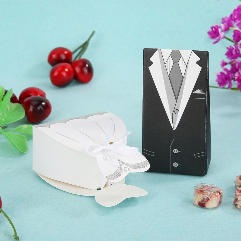 50pcs Wedding Favors Bride Groom Dress Candy Boxes DIY Event Party Decor Supply