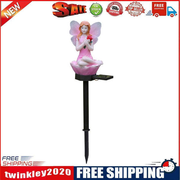 Solar Flower Fairy Light Outdoor Pixie Lawn Stake Lamp Garden Decor (Pink)