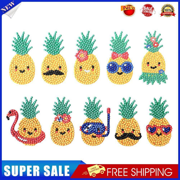 10pcs DIY Round Diamond Painting Kid Pineapple Cartoon Stickers Manual Tool