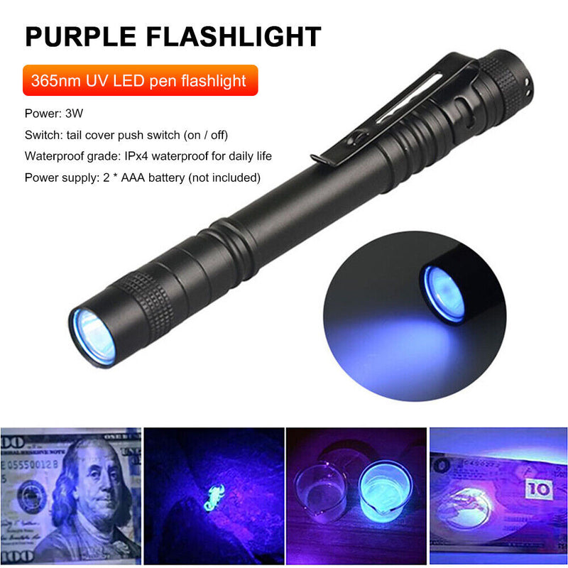 365nm LED UV Penlight Portable Ultra Violet Flashlight Torch for Money Dete