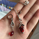 Spooky Jewelry Gift Asymmetrical Cuff Earrings The Beating Heart Chain Ear Clip