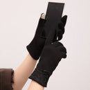 Women Touch Screen Mittens Sheep Wool Winter Lace Glove (Black)