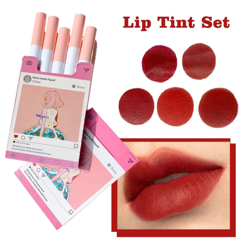 5pcs/set Retro Liquid Pink Girly Cigarette Tube Lip Tint Set: Lip Glaze E1B8