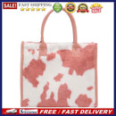 Women Leather Plush Print Handbag Winter Retro Large Capacity Tote Shopping Bags