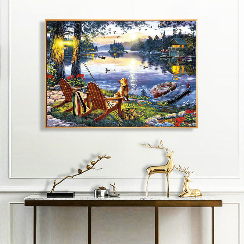 DIY Paint By Number Kit Lake House Scenery Acrylic Paint Art Craft Decor Gift