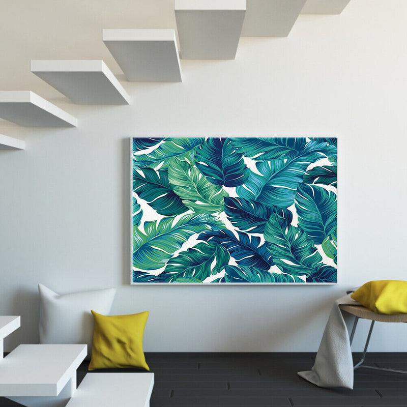 Tropical Leaves Oil Paint By Numbers Kit DIY Handpainted on Canvas Wall Art