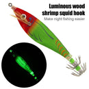 8cm Luminous Wood Shrimp Bait Squid Jigs Hook Fishing Lures (Red + Green)