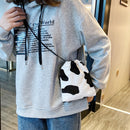 Lady Shoulder Crossbody Bag Cow Milk Leopard Printed Plush Drawstring Mini Purse