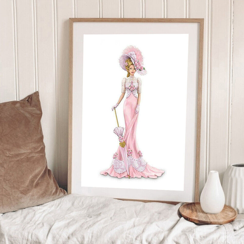 Lady in Pink Dress Oil Paint By Numbers DIY Frameless Drawing Picture Adults Kit