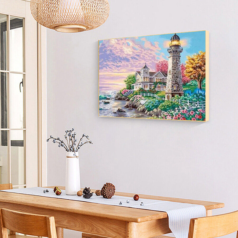 Seaside Villa Lighthouse Wall Oil Paint By Number Home Canvas Wall Poster