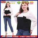 Plus Size Splicing Color Tops Women Long Sleeve T-shirts Round Neck Chiffon Tees