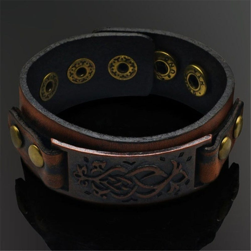 Wide Brown  Cuff Bracelet Leather Wristband Punk Snap Bracelet Wrap Bangle