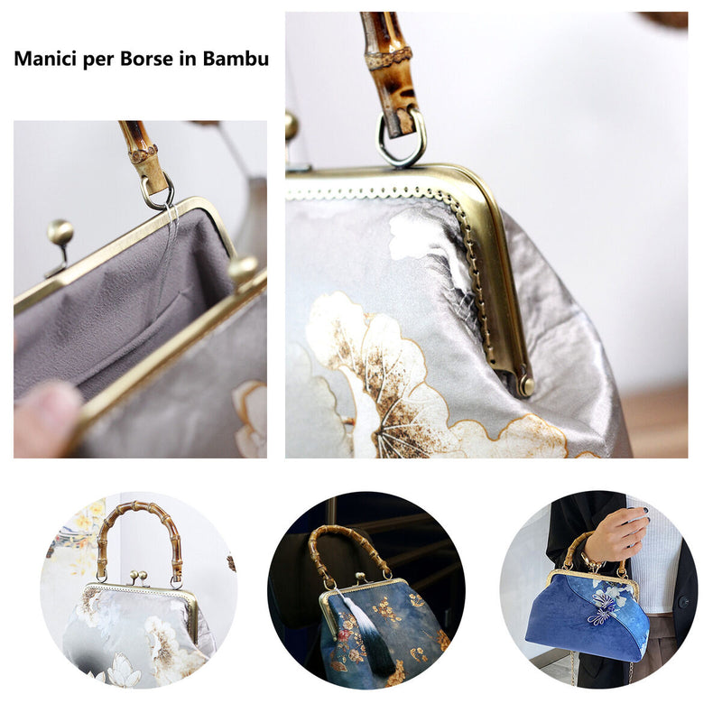 Metal Purse Frame Bamboo Handle Kiss Clasp Coin Bag Accessories DIY Craft 2 Pack