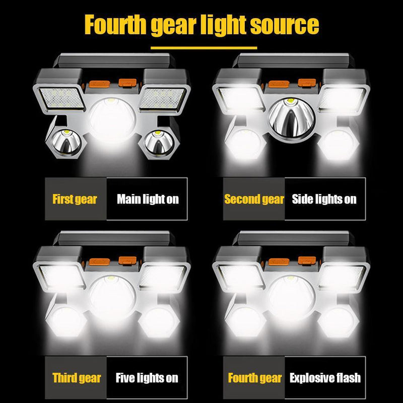 5xLED Beads Portable Fishing Headlight USB Rechargeable Waterproof Headlamp