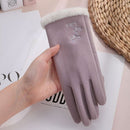 Skin-friendly Embroidered Touch Screen Plush Winter Warm Gloves For Women