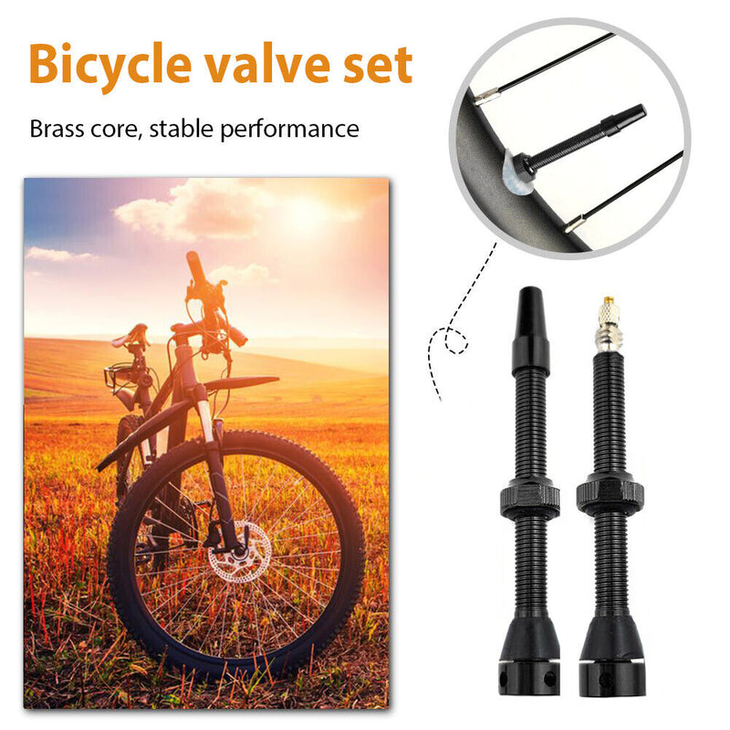 Bike Tubeless Presta Valve Set Bike CNC Machined Anodized Tool (60mm Black)