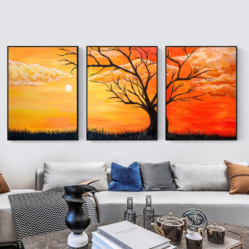 DIY Paint By Number Kit Beautiful Sunset Triptych Acrylic Paint Art Craft Gift