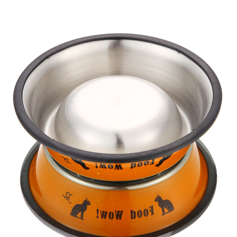 Stainless Steel Anti-skid Dog Cat Food Water Bowl Pet Feeding Tool Orange Newly