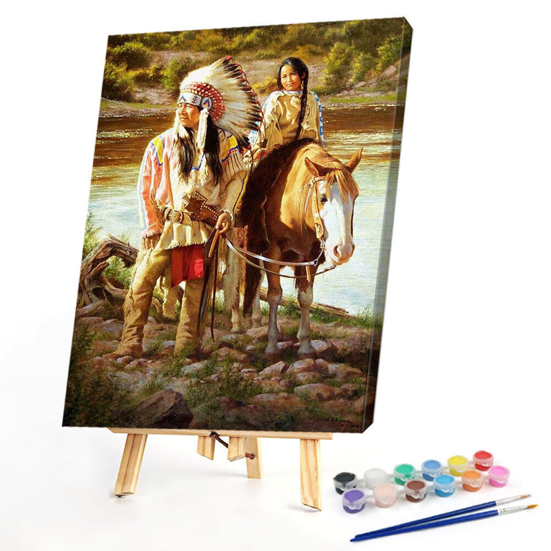 Indians Oil Paint By Numbers Kits DIY Handpainted on Canvas Wall Picture